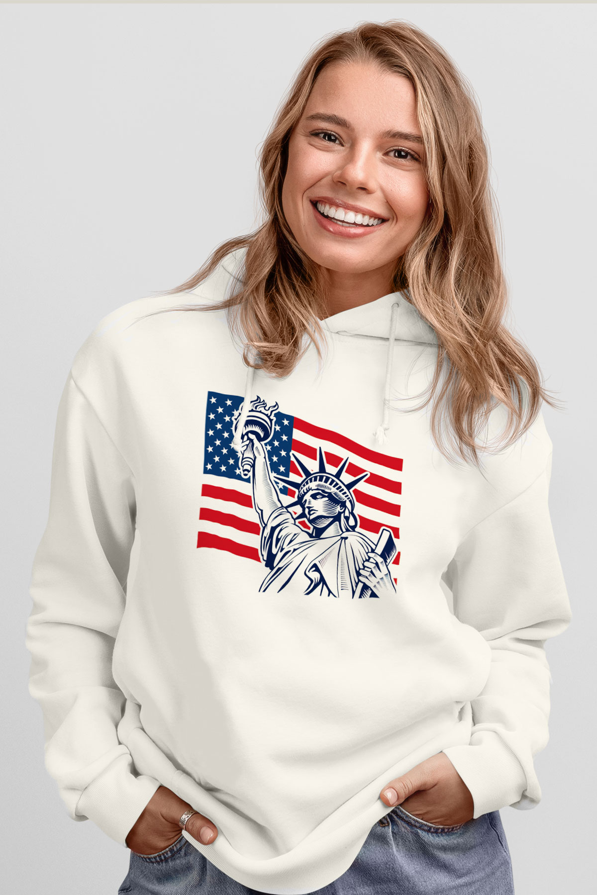 ABD Beyaz Unisex Kapşonlu Sweatshirt