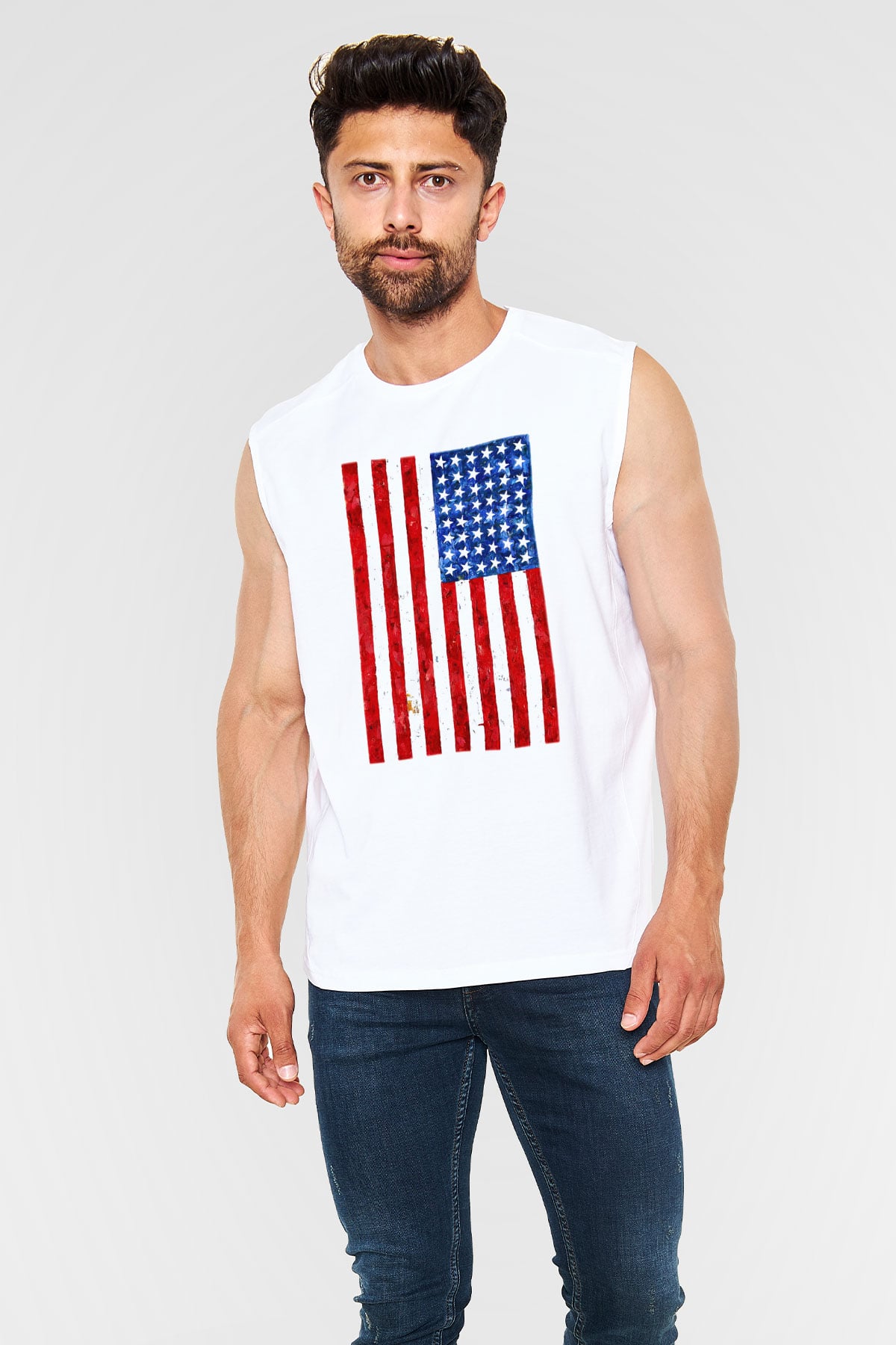 ABD Beyaz Unisex Kolsuz Tişört
