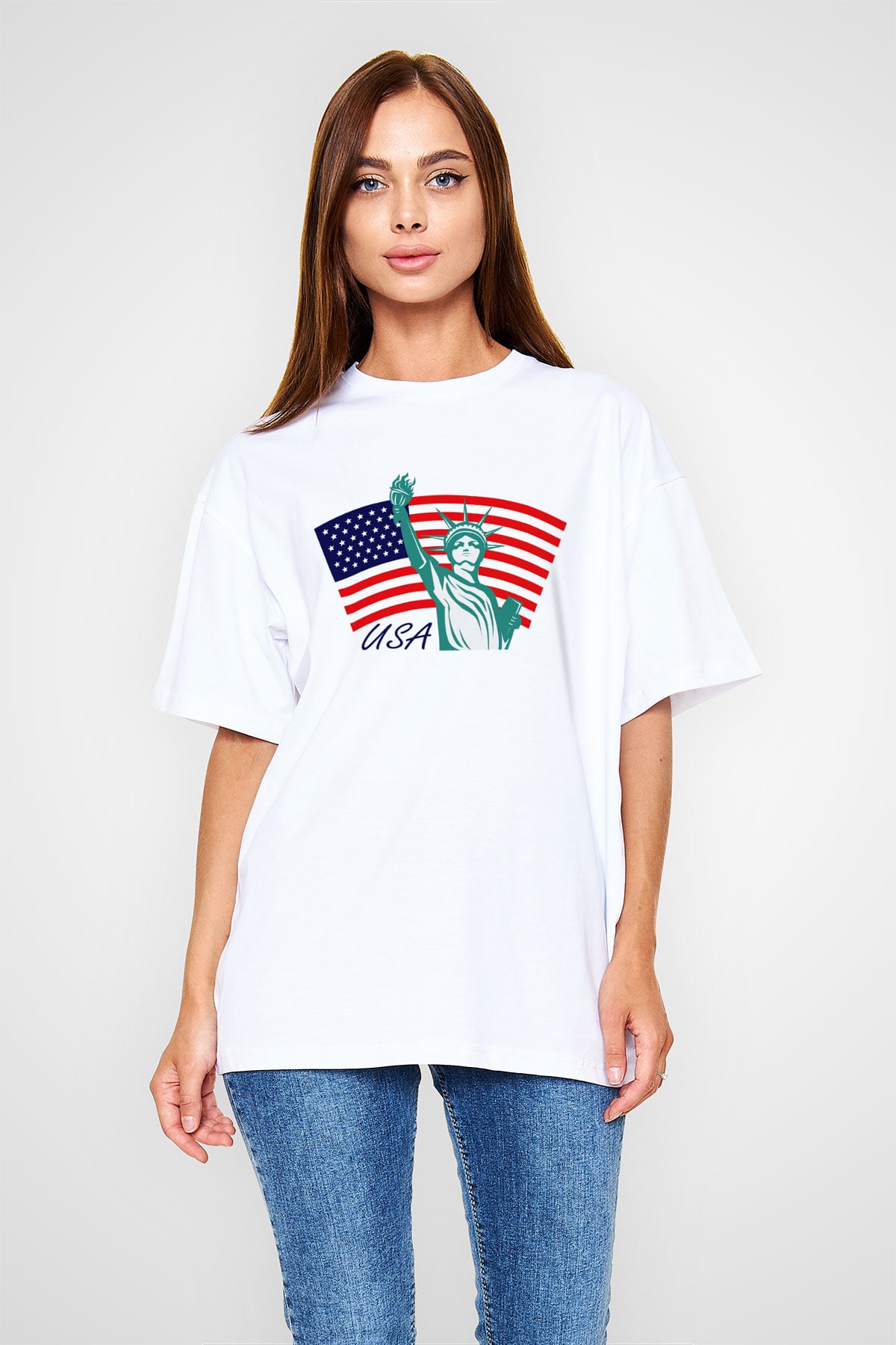 ABD Beyaz Unisex Oversize Tişört T-Shirt