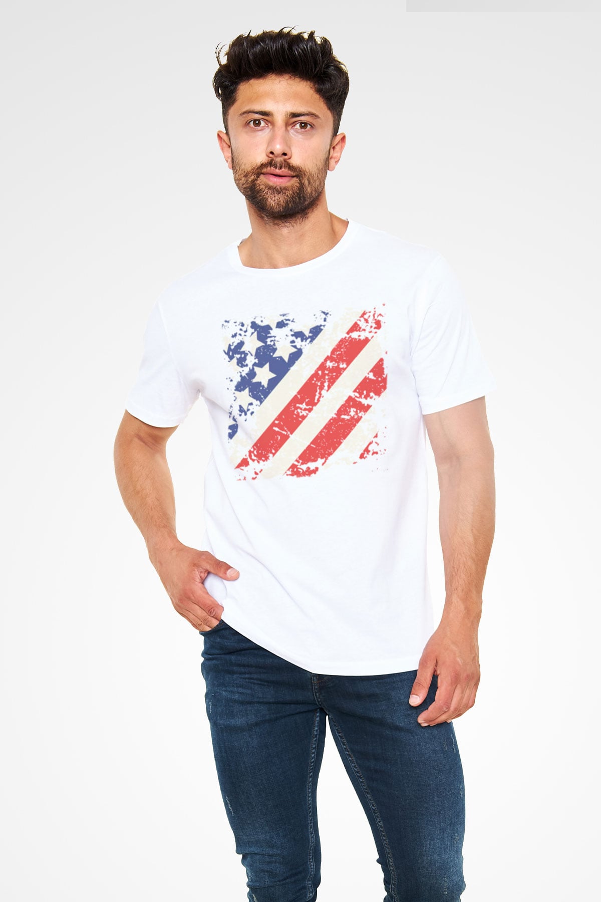 ABD Beyaz Unisex Tişört T-Shirt - TişörtFabrikası