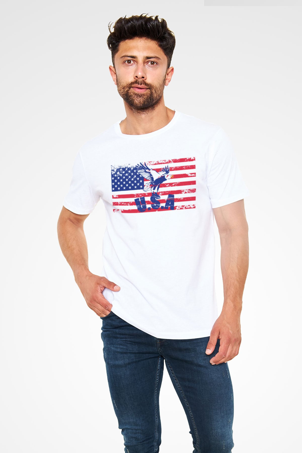 ABD Beyaz Unisex Tişört T-Shirt - TişörtFabrikası