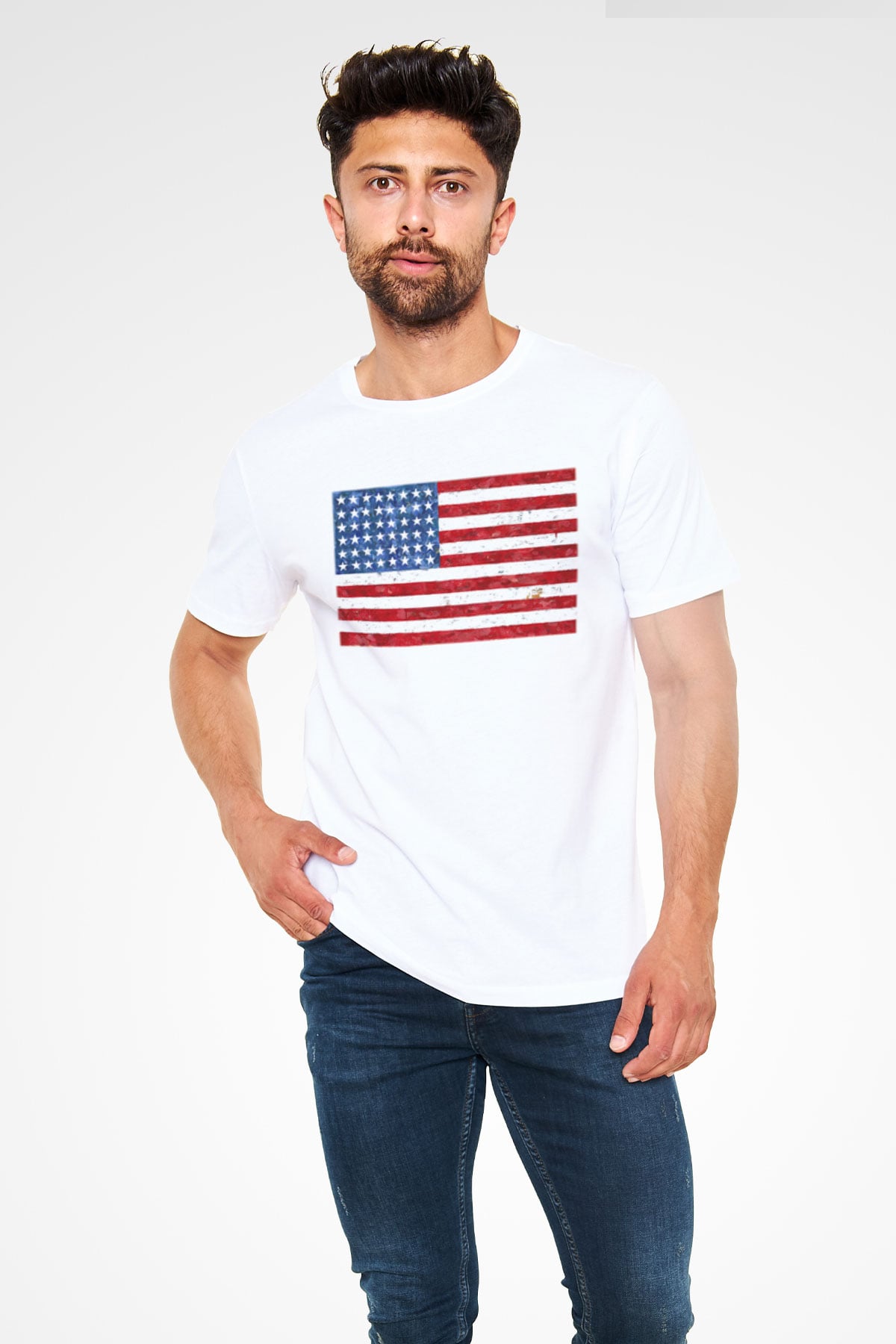 ABD Beyaz Unisex Tişört T-Shirt - TişörtFabrikası