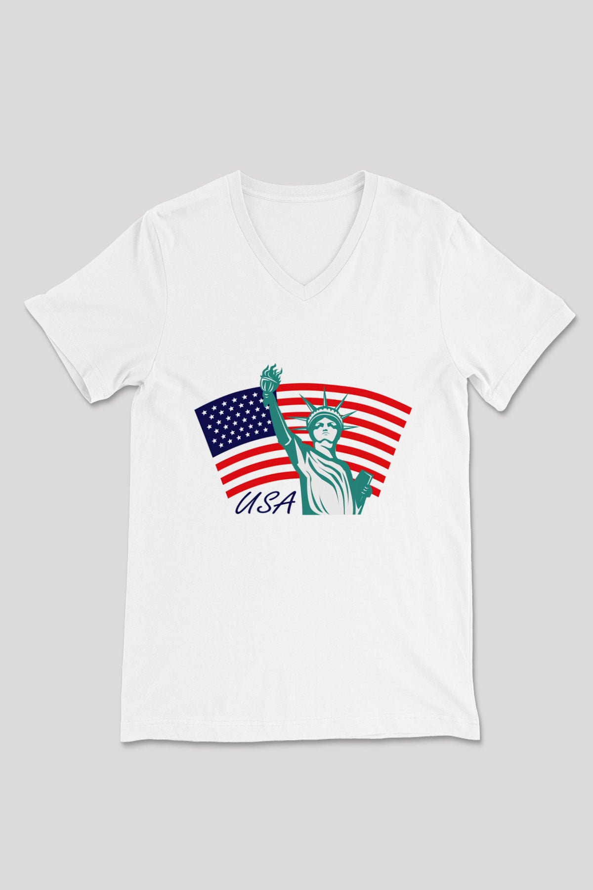 ABD Beyaz Unisex V Yaka Tişört T-Shirt