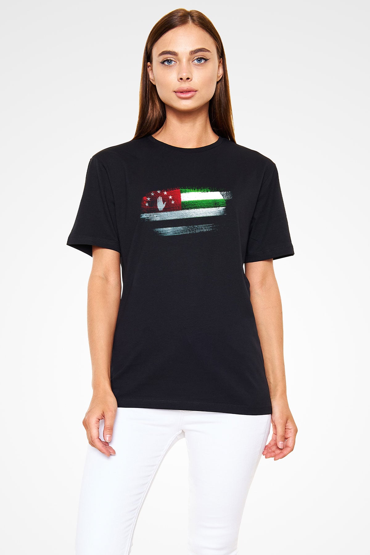 Abhazya - Abkhazia Bayrağı Baskılı Unisex Siyah Tişört