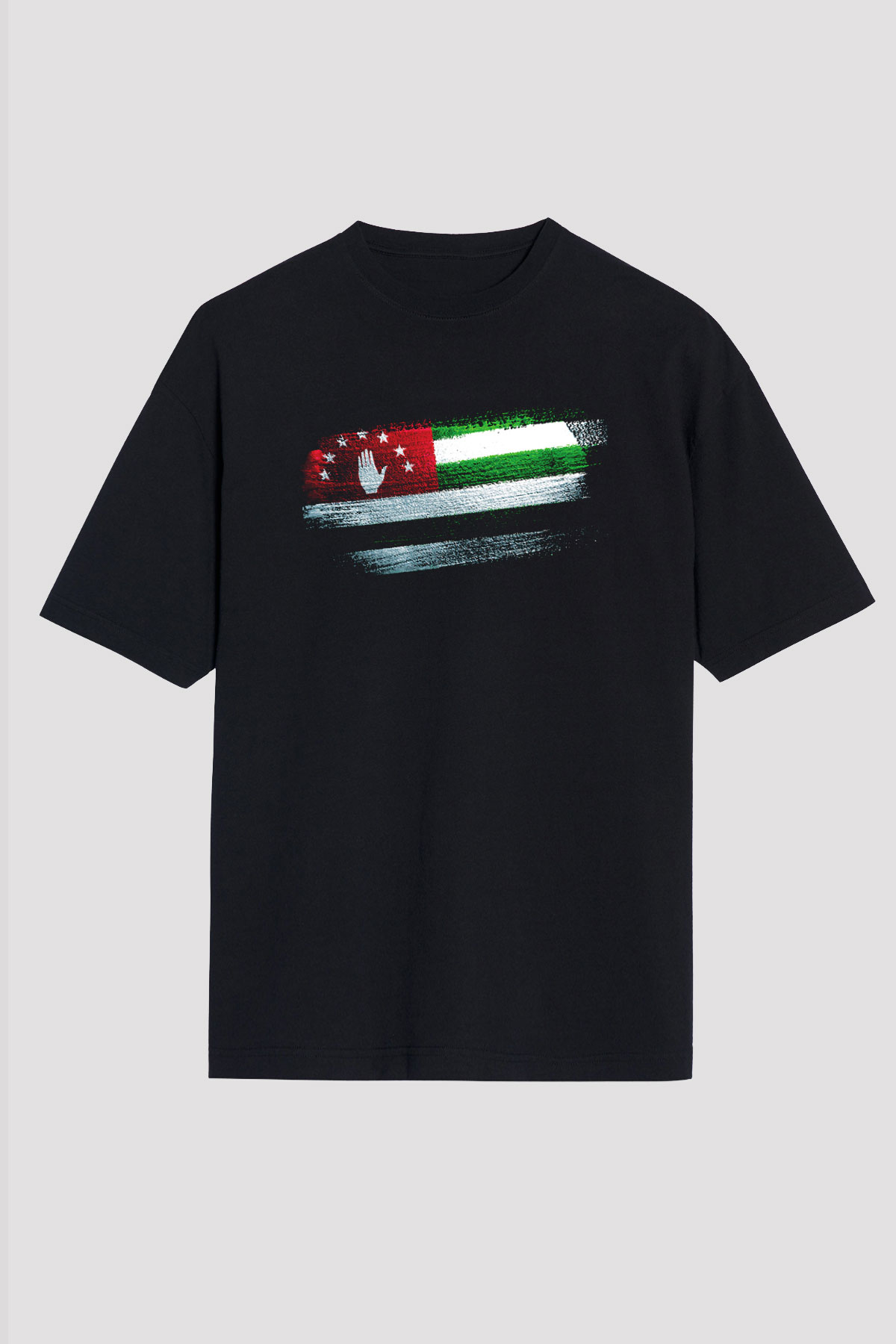 Abhazya - Abkhazia Bayrağı Baskılı Unisex Siyah Oversize Tişört
