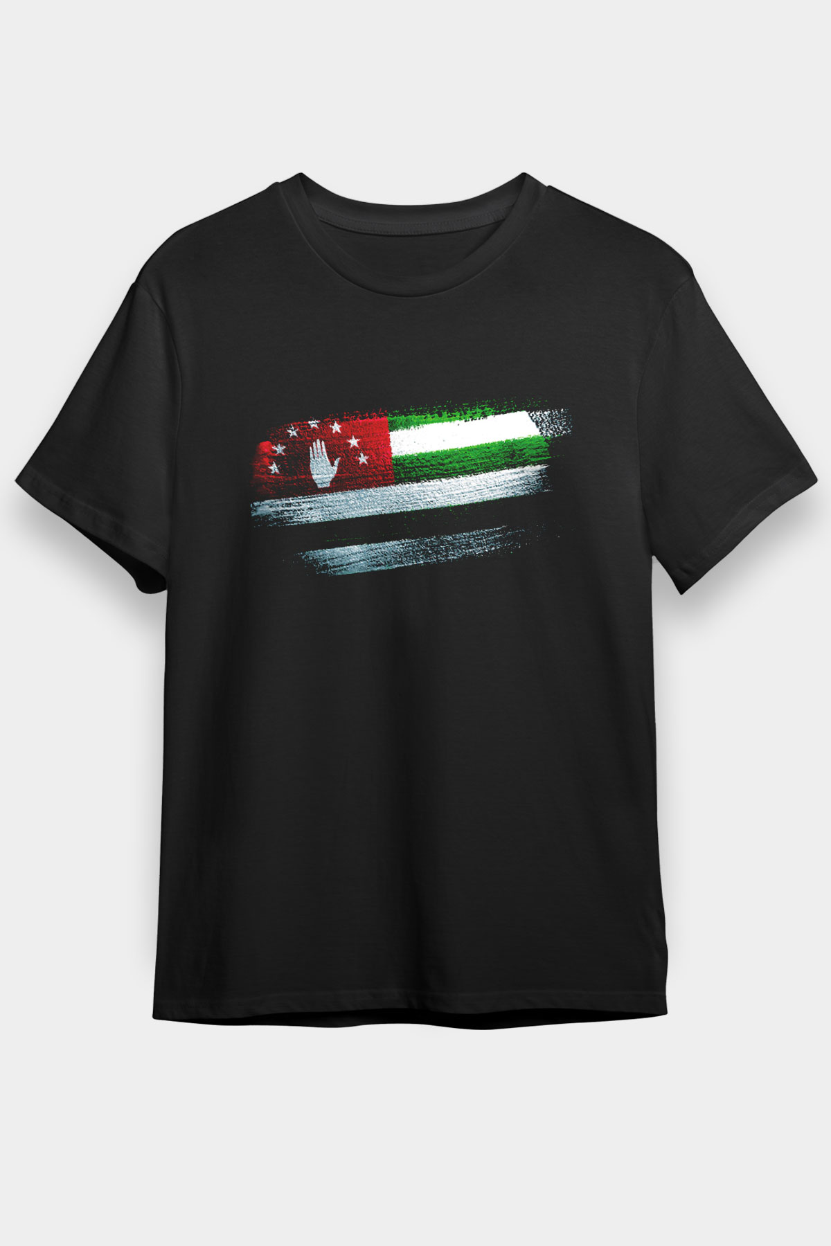 Abhazya - Abkhazia Bayrağı Baskılı Unisex Siyah Tişört