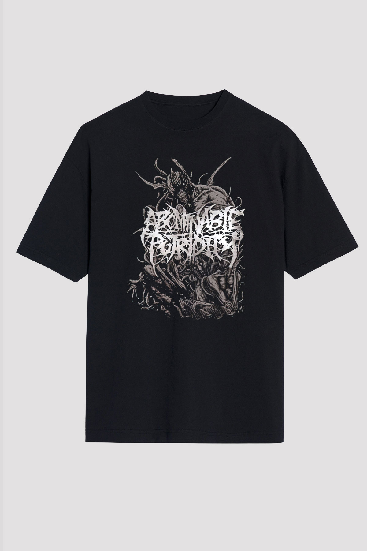 Abominable Putridity Baskılı Unisex Siyah Oversize Tişört - Tshirt