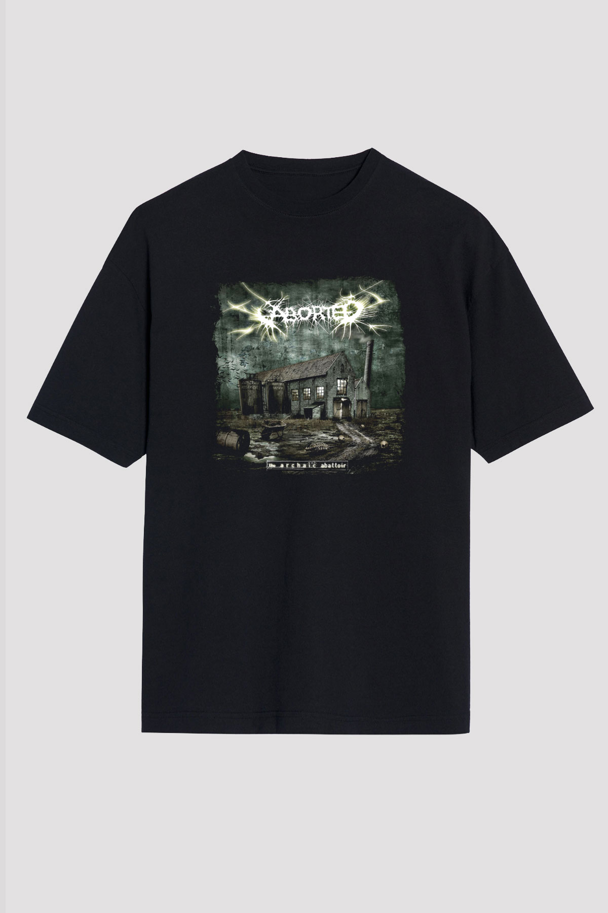 Aborted Baskılı Unisex Siyah Oversize Tişört