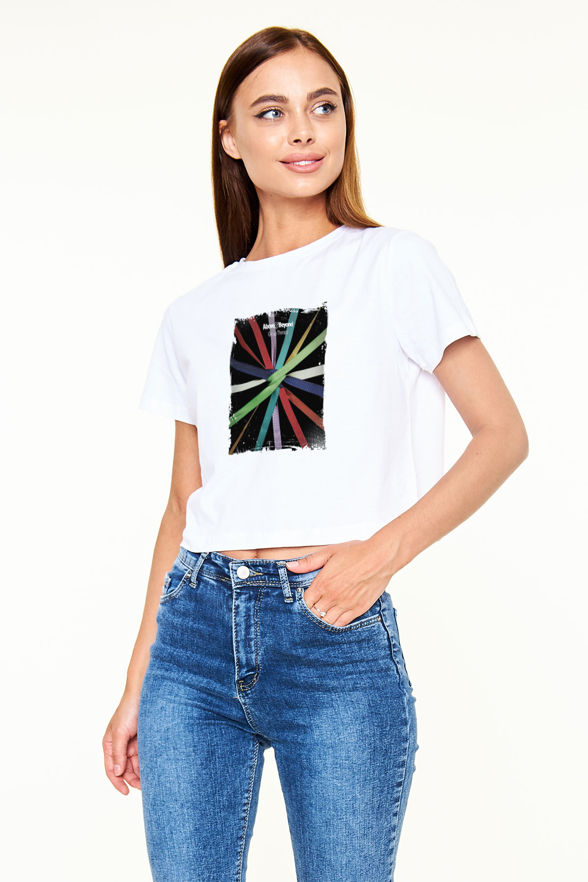 Above and Beyond Baskılı Beyaz Kadın Crop Top Tişört