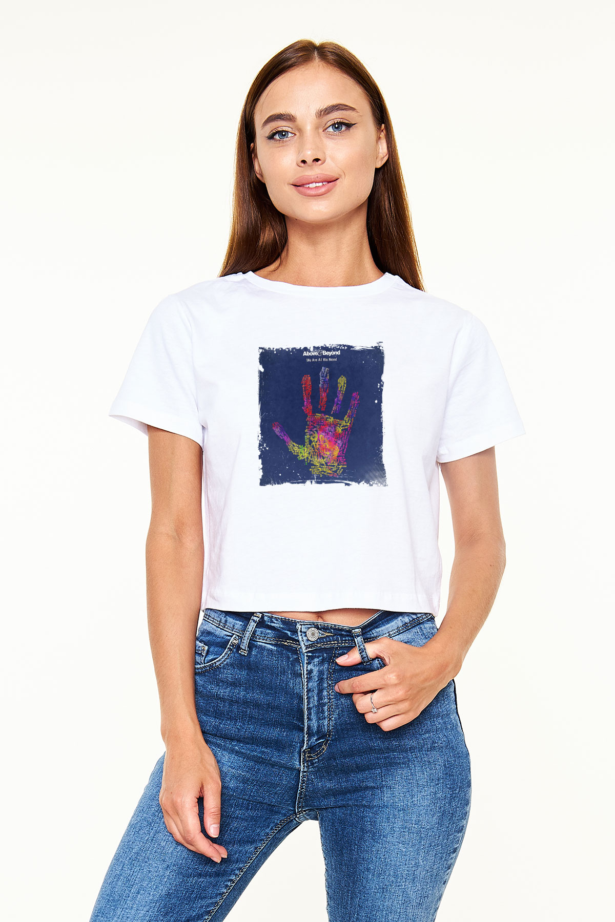 Above and Beyond Baskılı Beyaz Kadın Crop Top Tişört