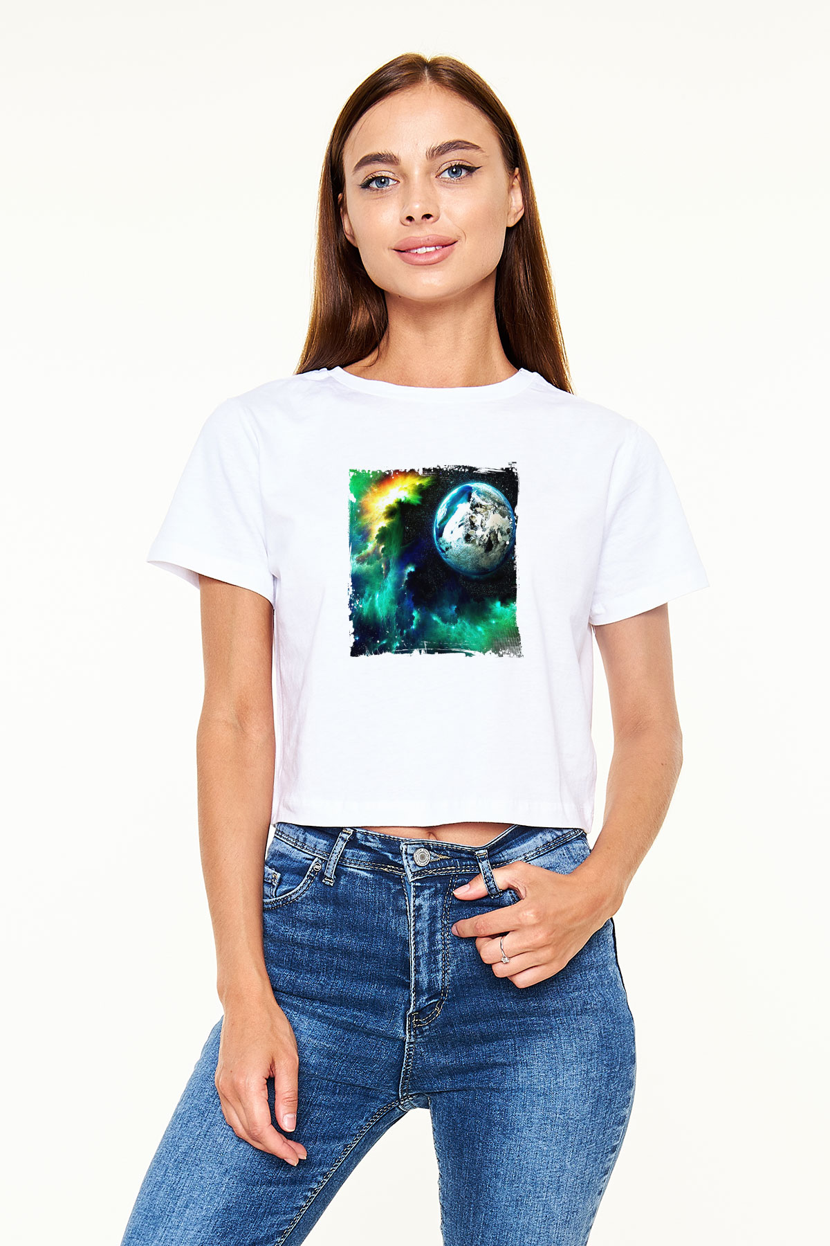 Above and Beyond Baskılı Beyaz Kadın Crop Top Tişört