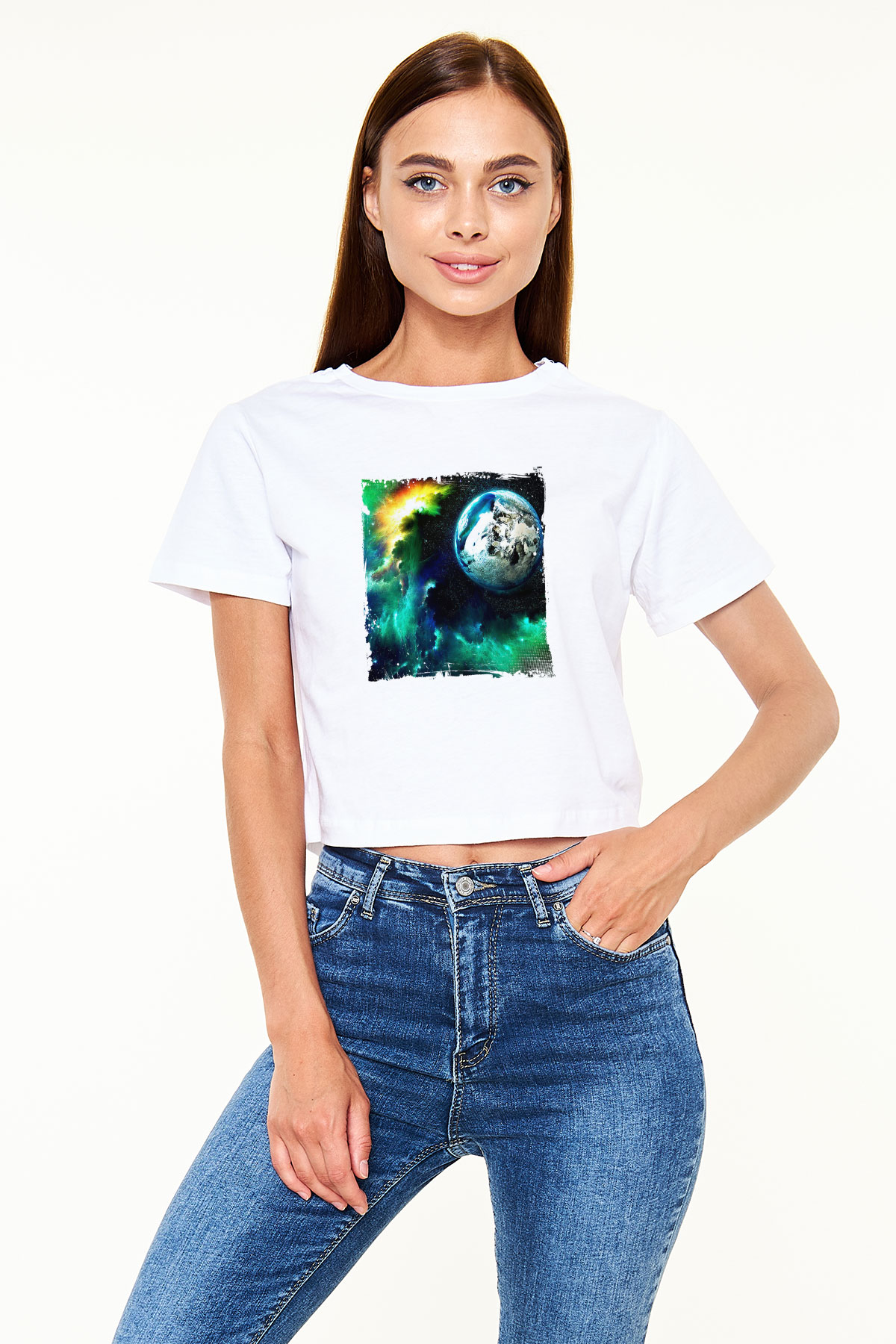 Above and Beyond Baskılı Beyaz Kadın Crop Top Tişört