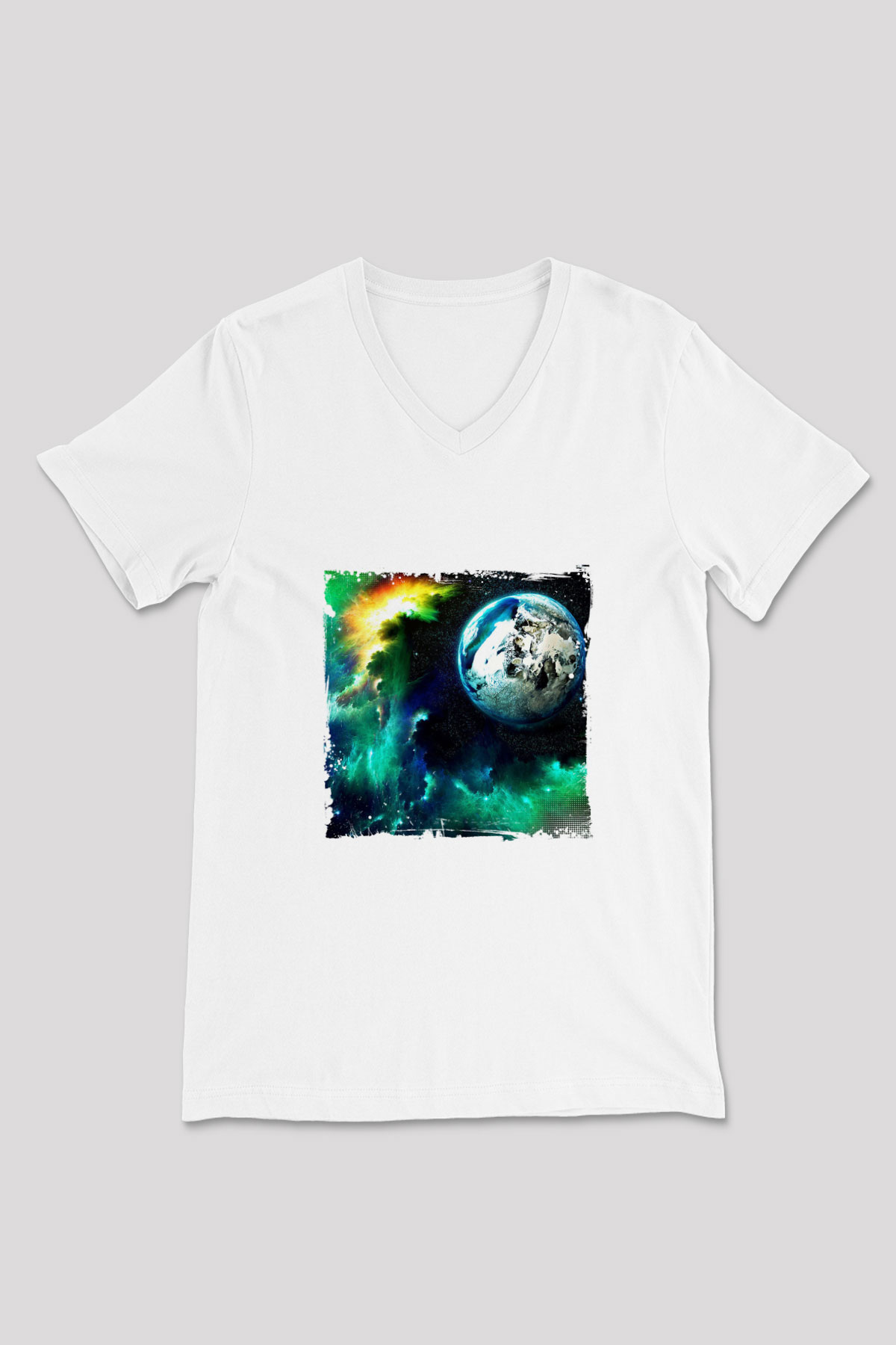 Above and Beyond Baskılı Beyaz V Yaka Unisex Tişört