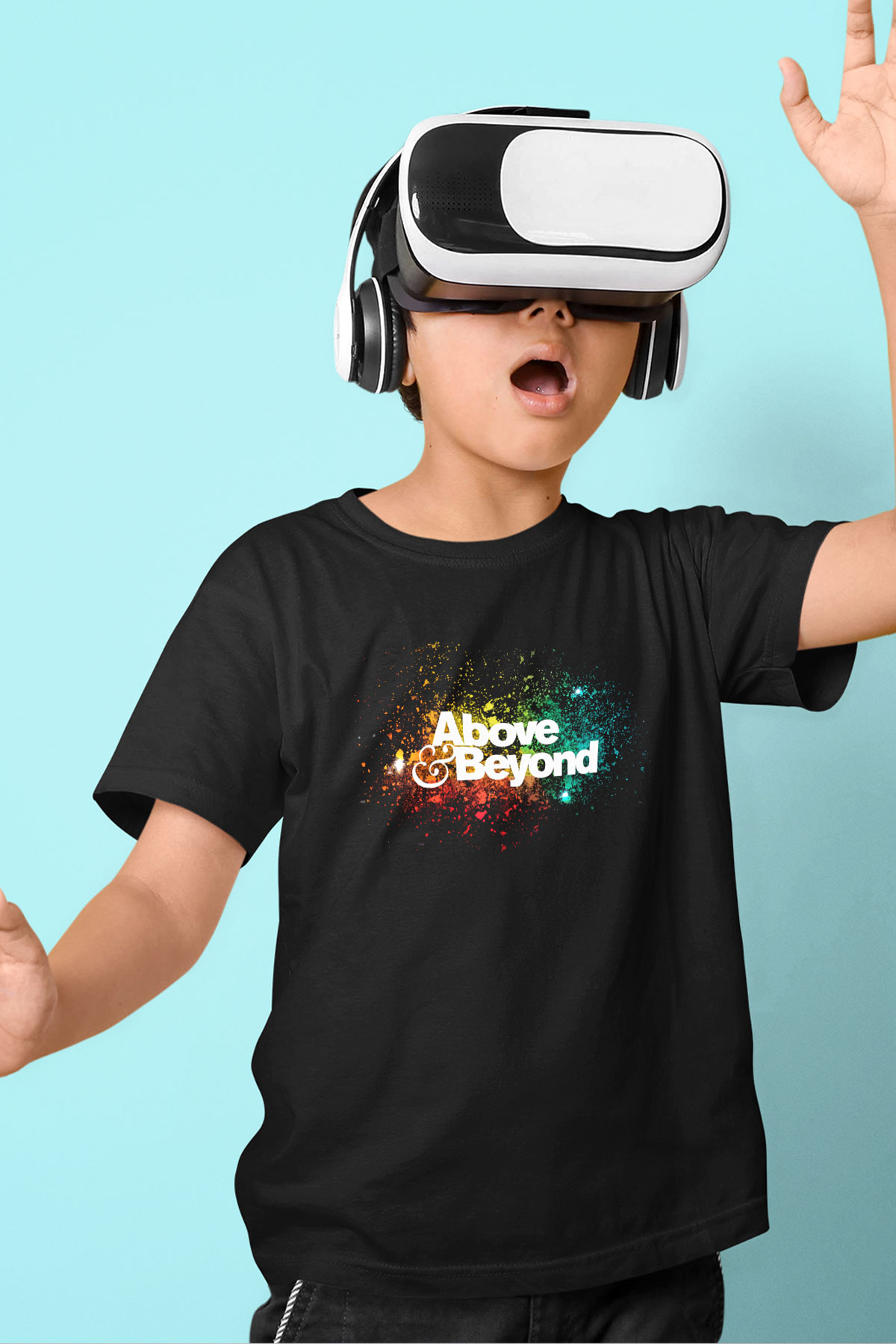 Above and Beyond Baskılı Siyah Unisex Çocuk Tişört