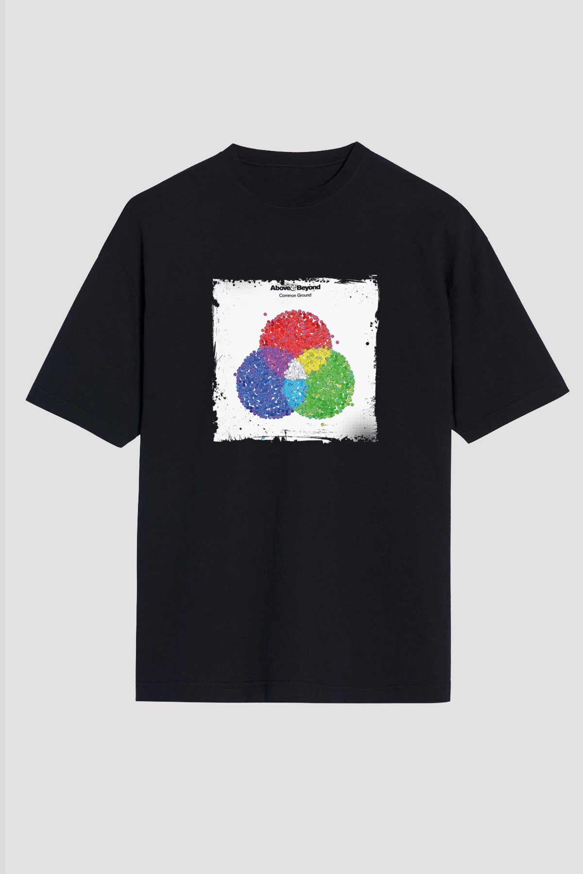 Above and Beyond Baskılı Unisex Oversize Siyah Tişört