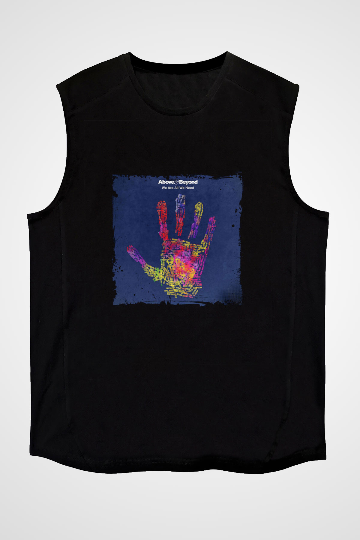 Above and Beyond Baskılı Unisex Siyah Kolsuz Tişört