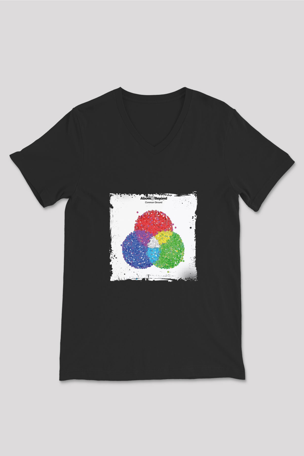 Above and Beyond Baskılı Unisex Siyah V Yaka Tişört
