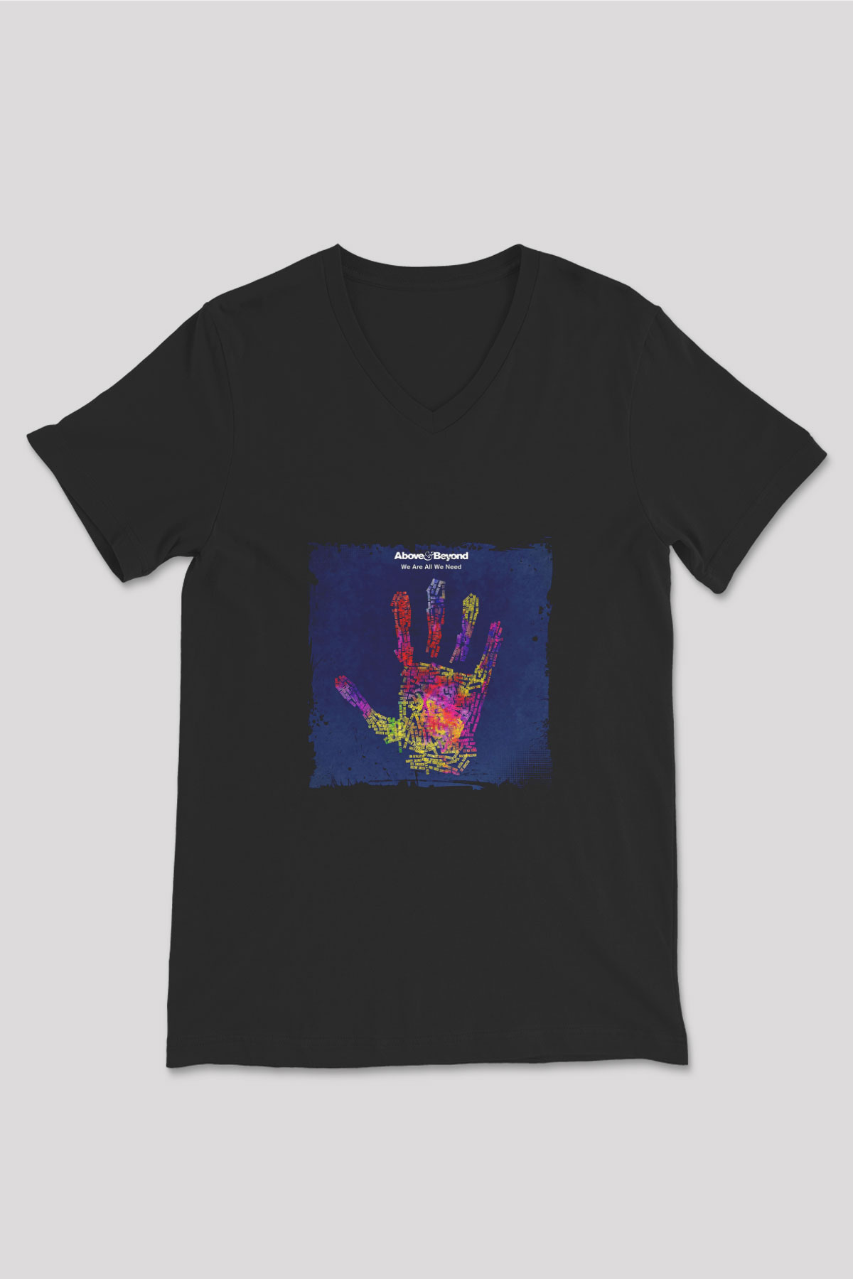 Above and Beyond Baskılı Unisex Siyah V Yaka Tişört