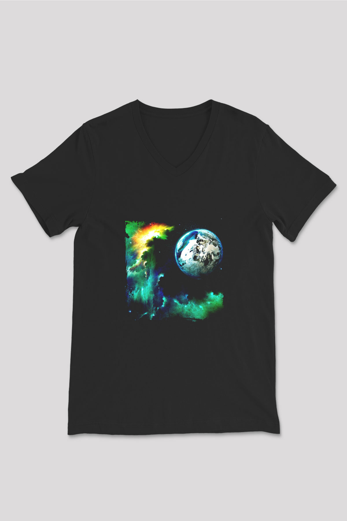 Above and Beyond Baskılı Unisex Siyah V Yaka Tişört