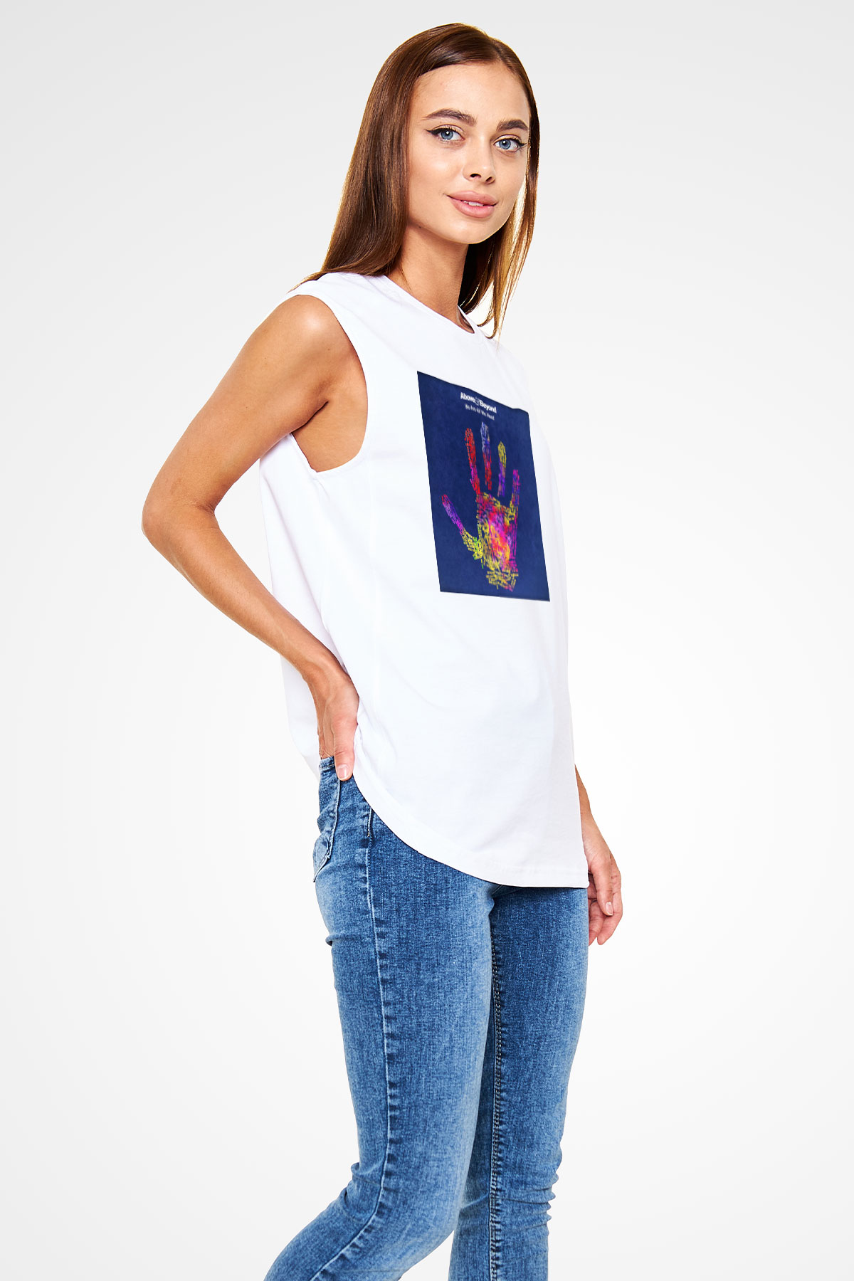 Above and Beyond Beyaz Unisex Kolsuz Tişört
