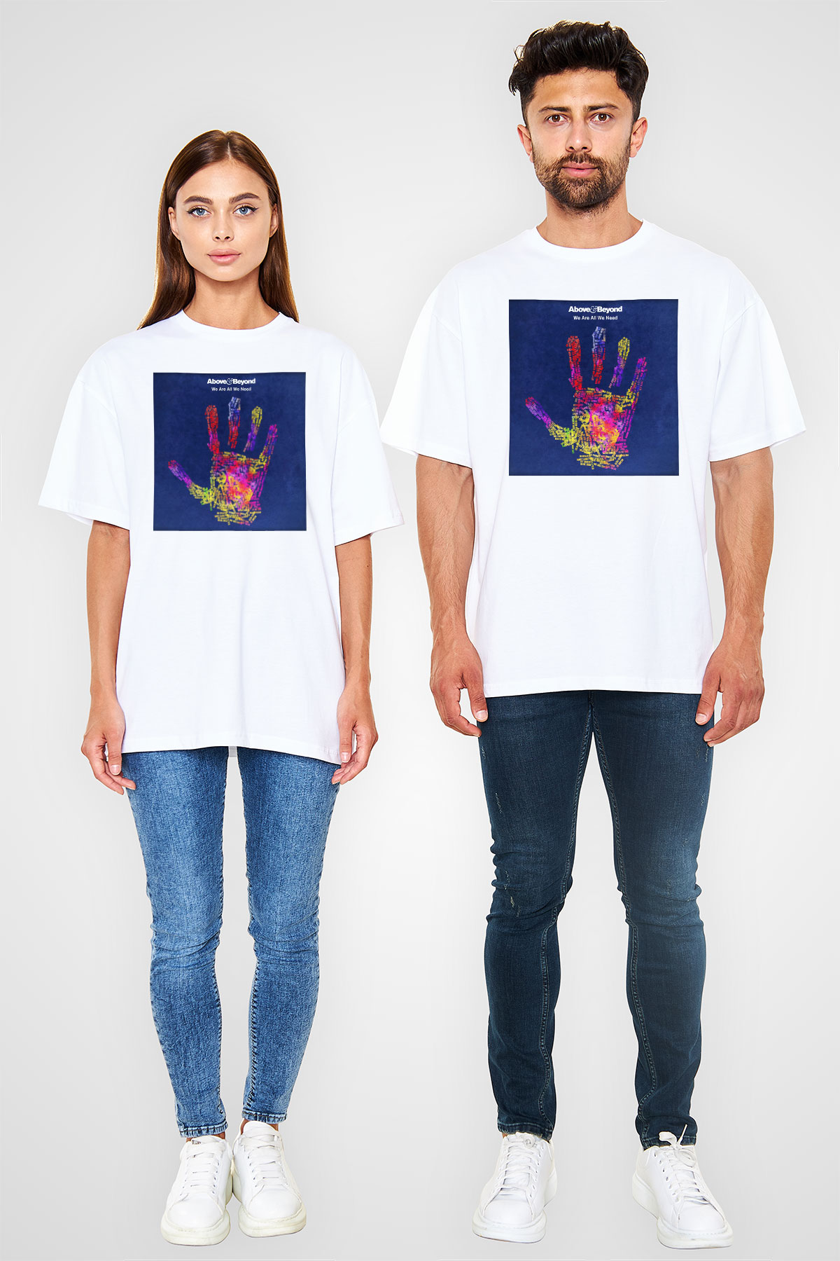Above and Beyond Beyaz Unisex Oversize Tişört T-Shirt