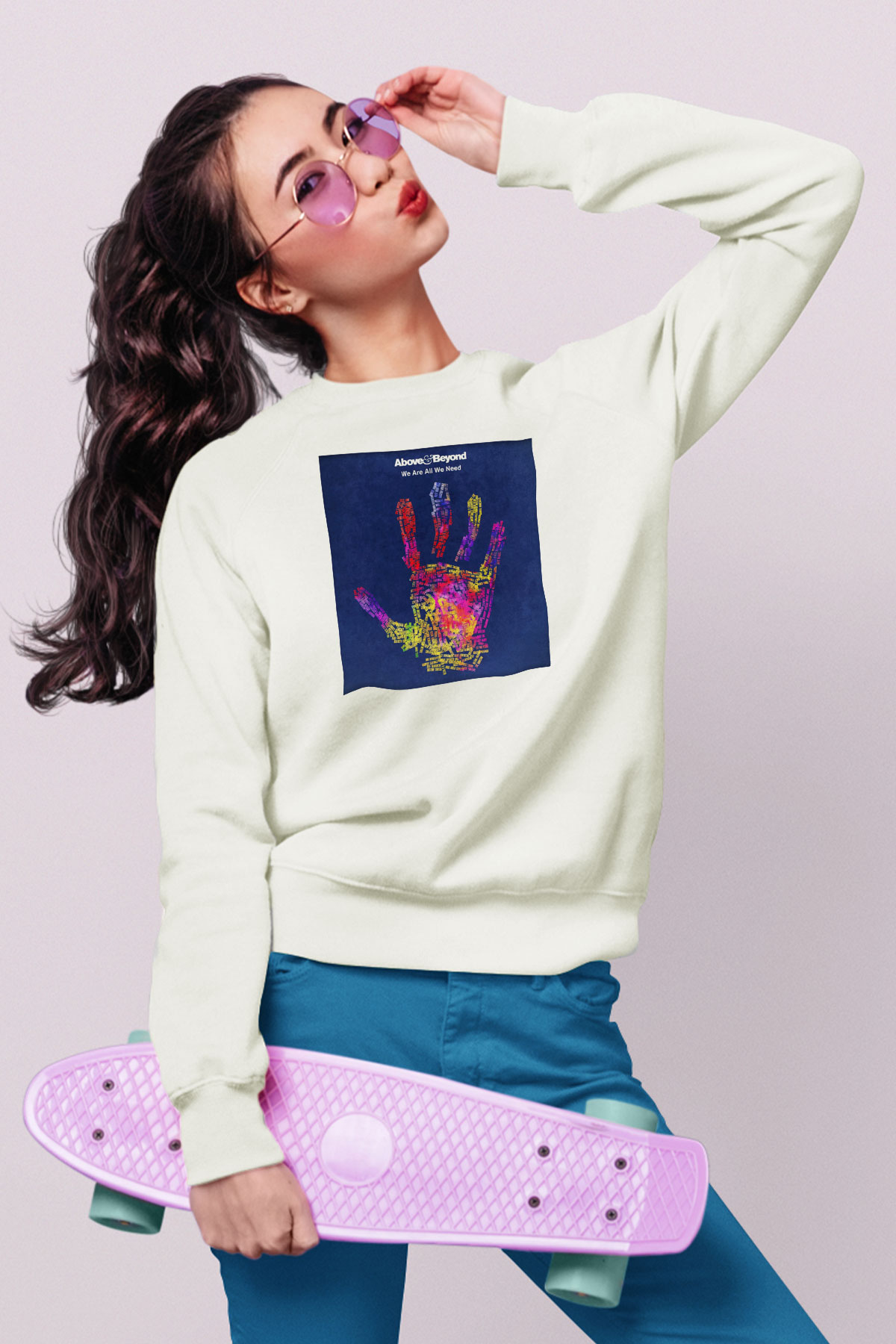 Above and Beyond Beyaz Unisex Sweatshirt
