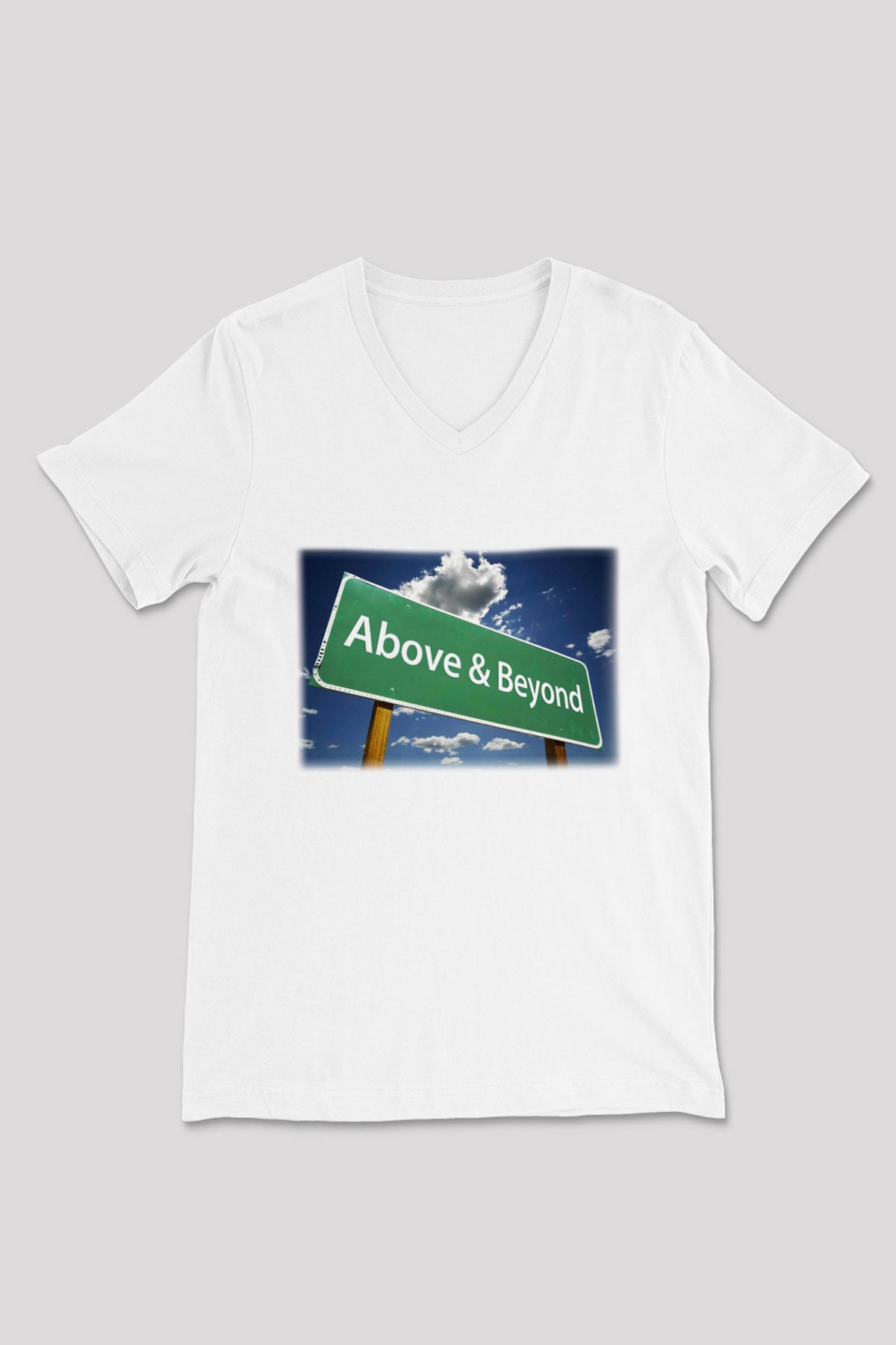 Above and Beyond Beyaz Unisex V Yaka Tişört T-Shirt