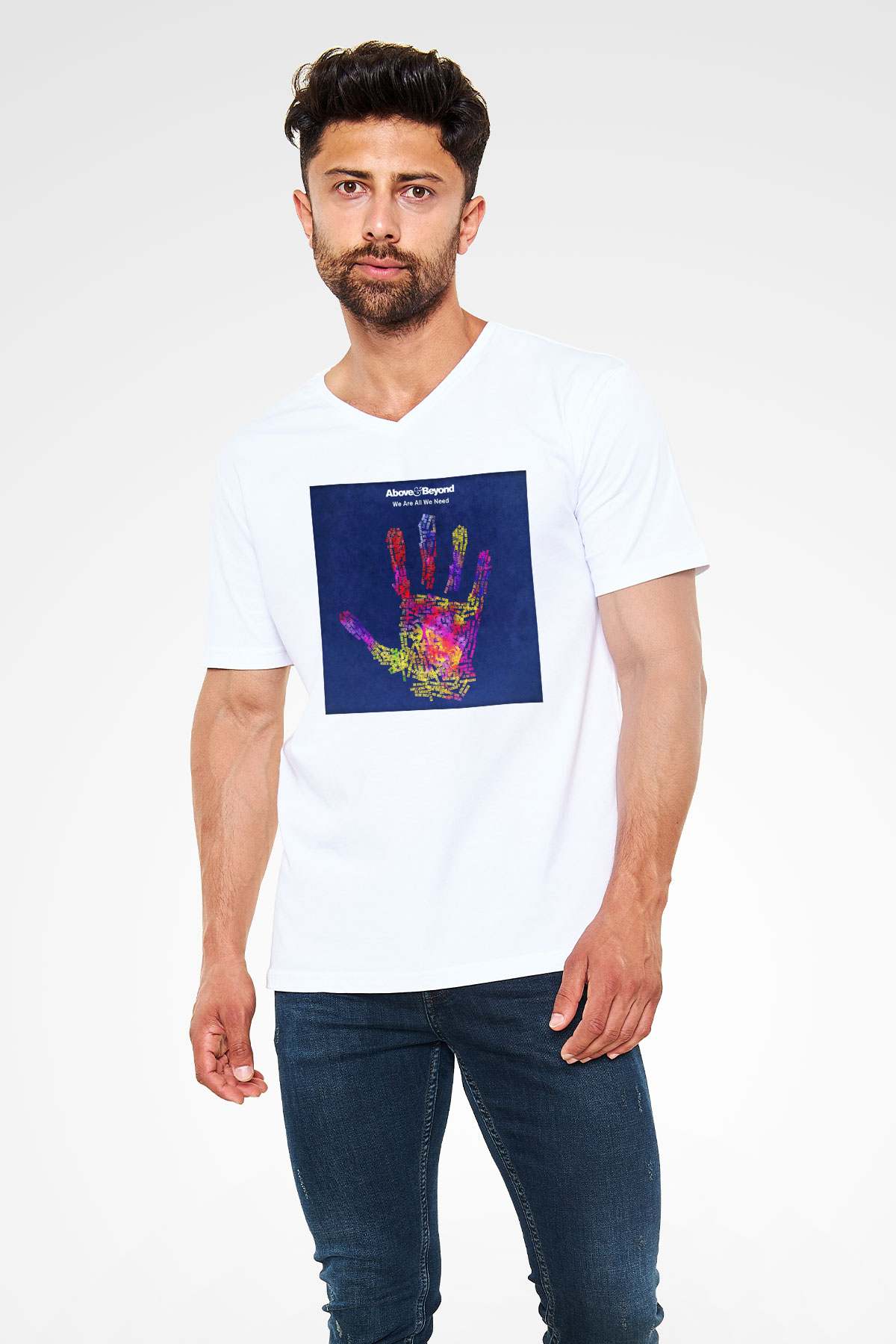 Above and Beyond Beyaz Unisex V Yaka Tişört T-Shirt