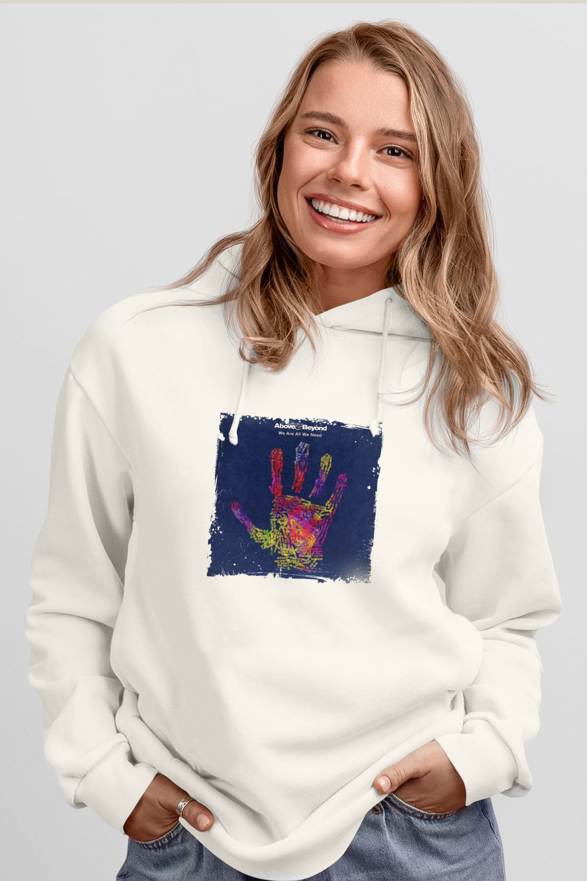 Above and BeyondBaskılı Beyaz Hoodie