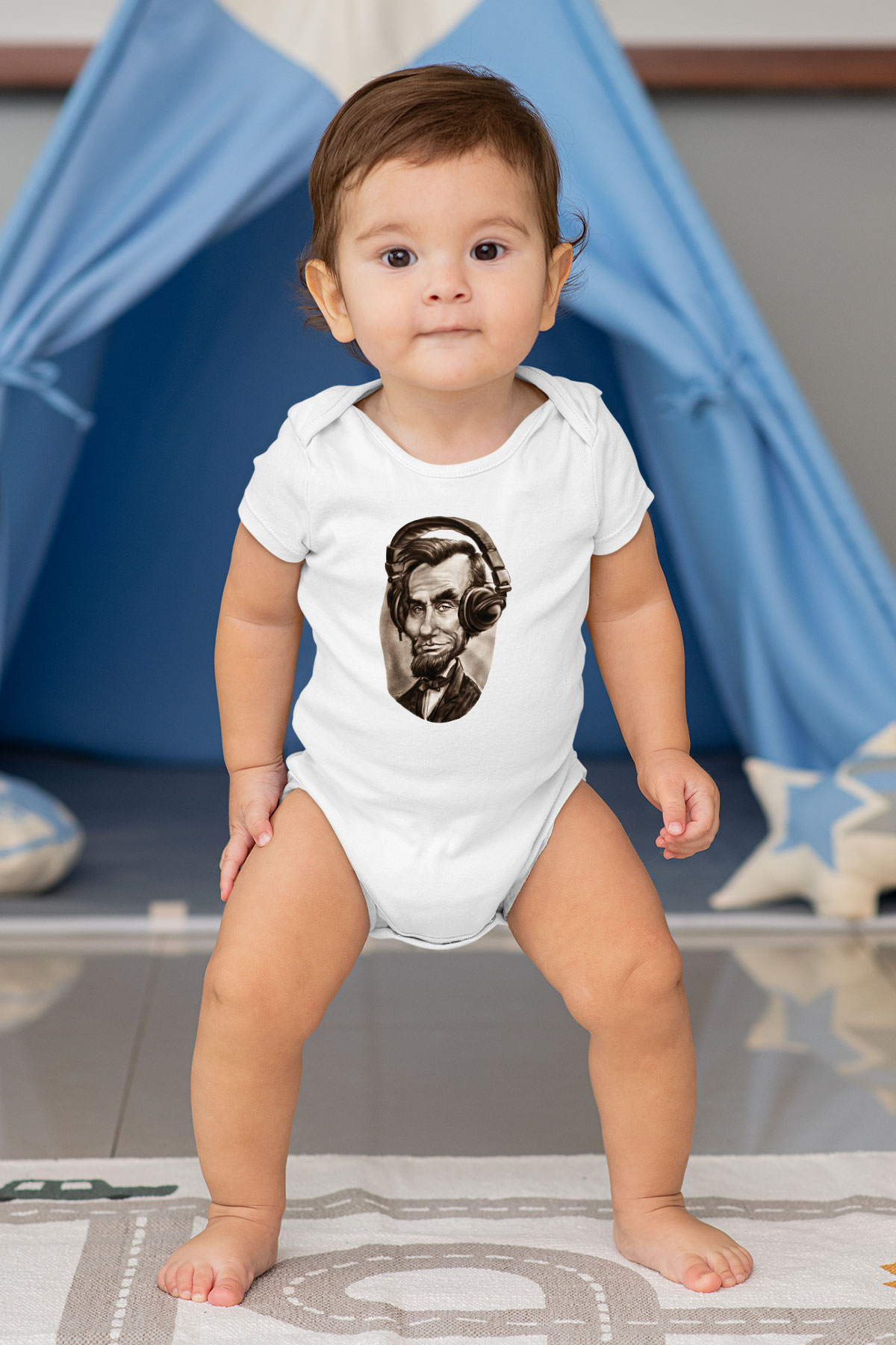 Abraham Lincoln Baskılı Beyaz Unisex Bebek Body - Zıbın