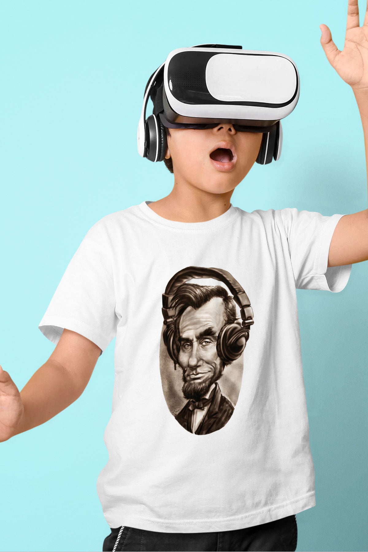 Abraham Lincoln Baskılı Beyaz Unisex Çocuk Tişört