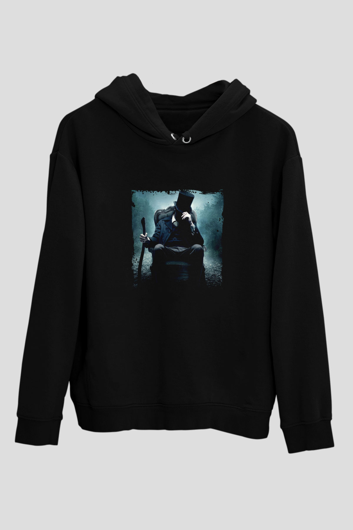 Abraham Lincoln Baskılı Unisex Siyah Hoodie