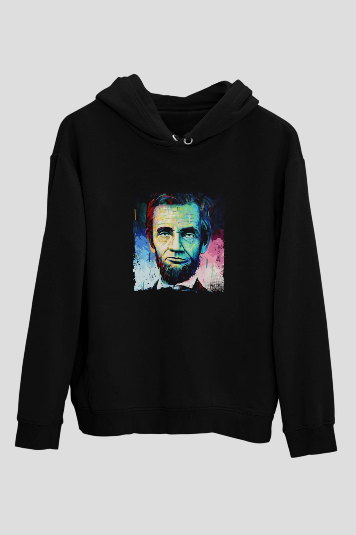 Abraham Lincoln Baskılı Unisex Siyah Hoodie