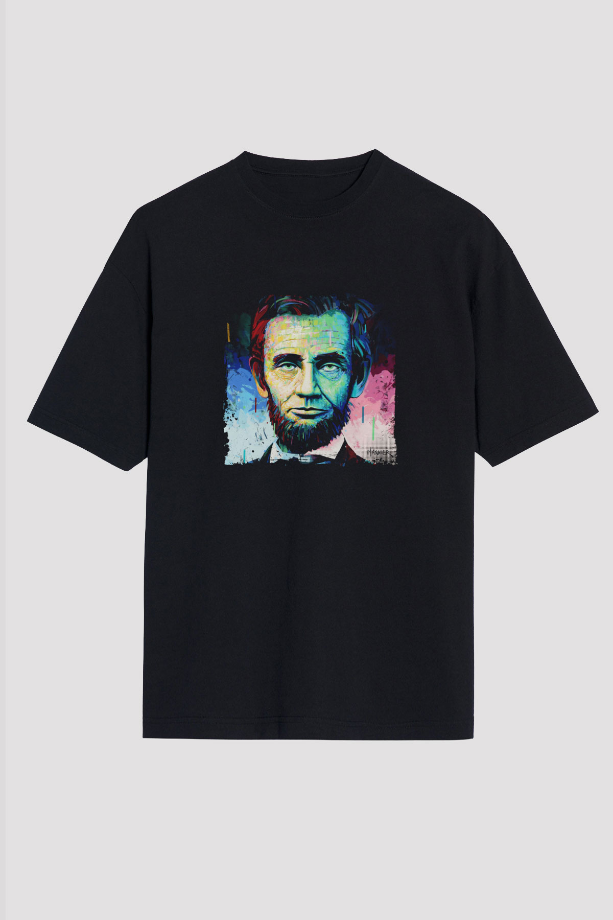Abraham Lincoln Baskılı Unisex Siyah Oversize Tişört