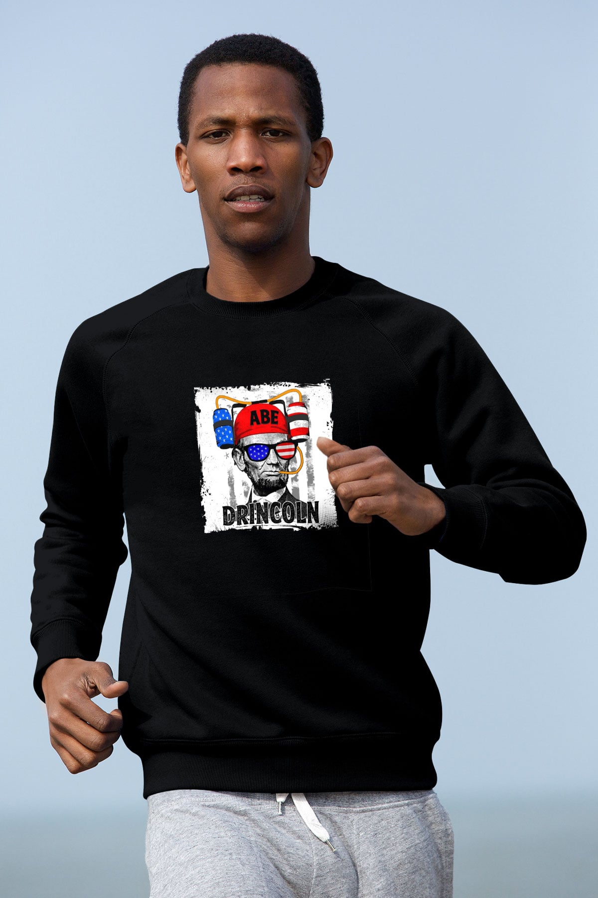 Abraham Lincoln Baskılı Unisex Siyah Sweatshirt