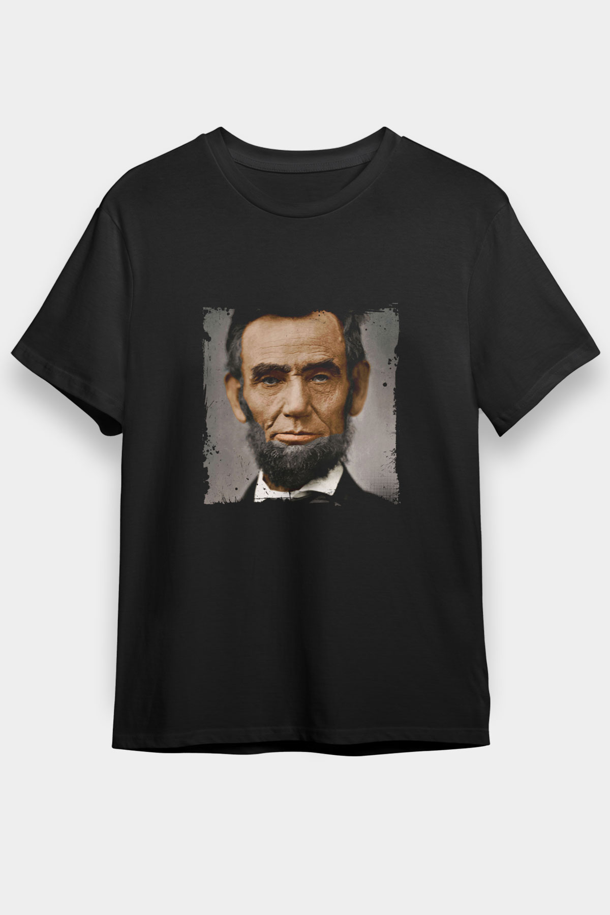 Abraham Lincoln Baskılı Unisex Siyah Tişört