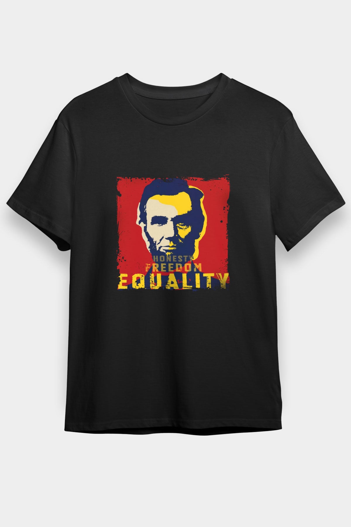 Abraham Lincoln Baskılı Unisex Siyah Tişört