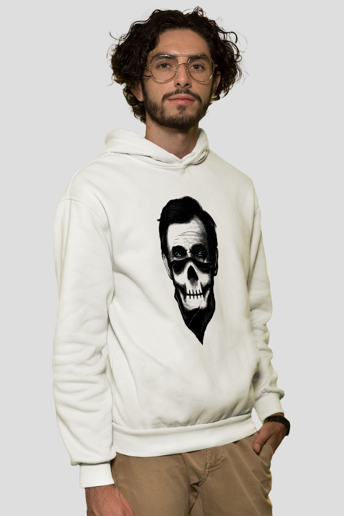 Abraham Lincoln Beyaz Unisex Kapşonlu Sweatshirt