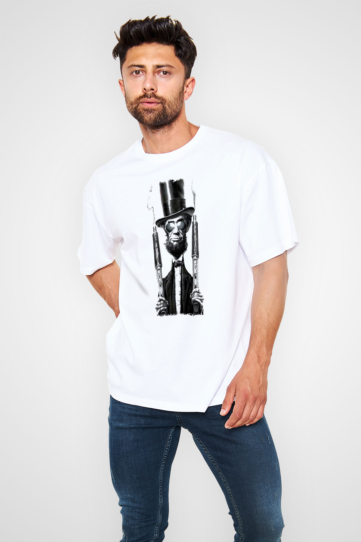Abraham Lincoln Beyaz Oversize Tişört Oversize T-shirt - TişörtFabrikası