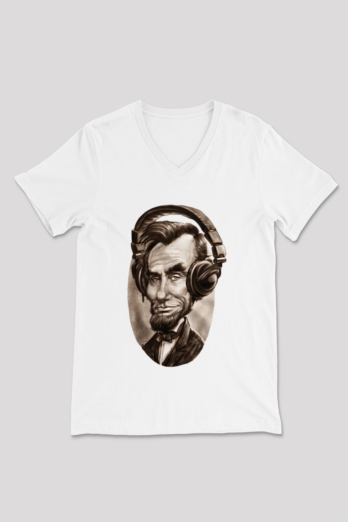 Abraham Lincoln Beyaz Unisex V Yaka Tişört T-Shirt