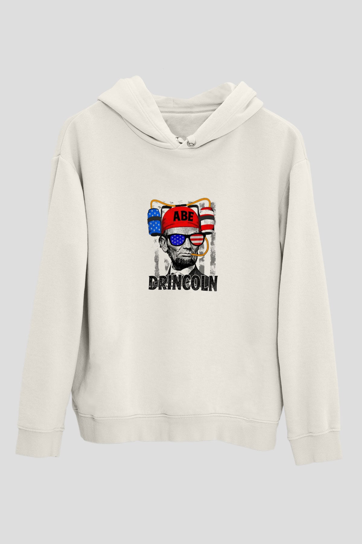 Abraham Lincoln Unisex Baskılı Beyaz Kapüşonlu Sweatshirt