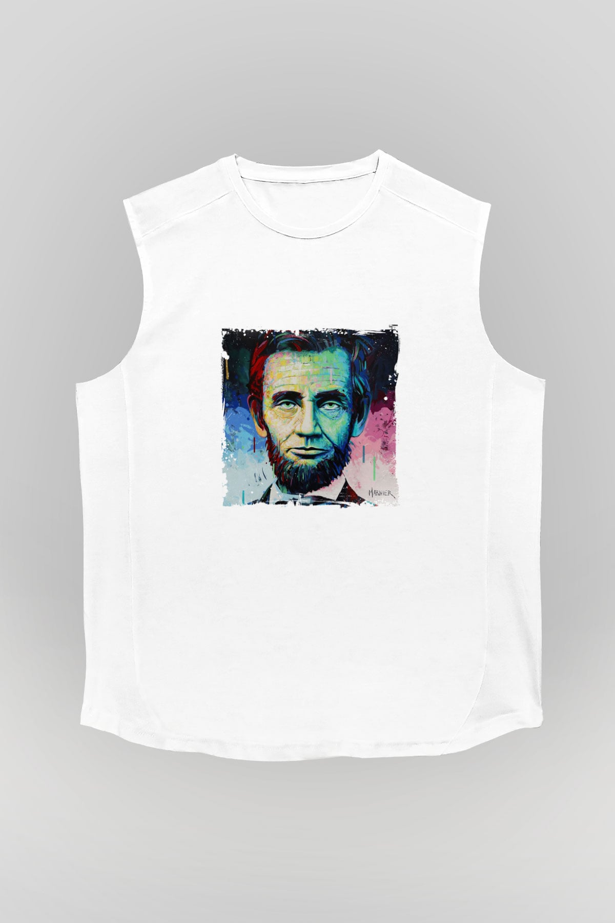 Abraham Lincoln Unisex Baskılı Beyaz Kolsuz Tişört