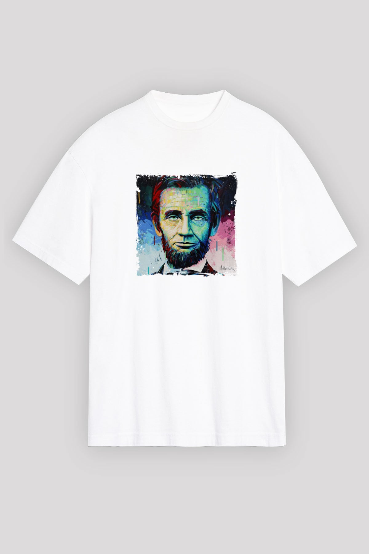 Abraham Lincoln Oversize Baskılı Beyaz Tişört