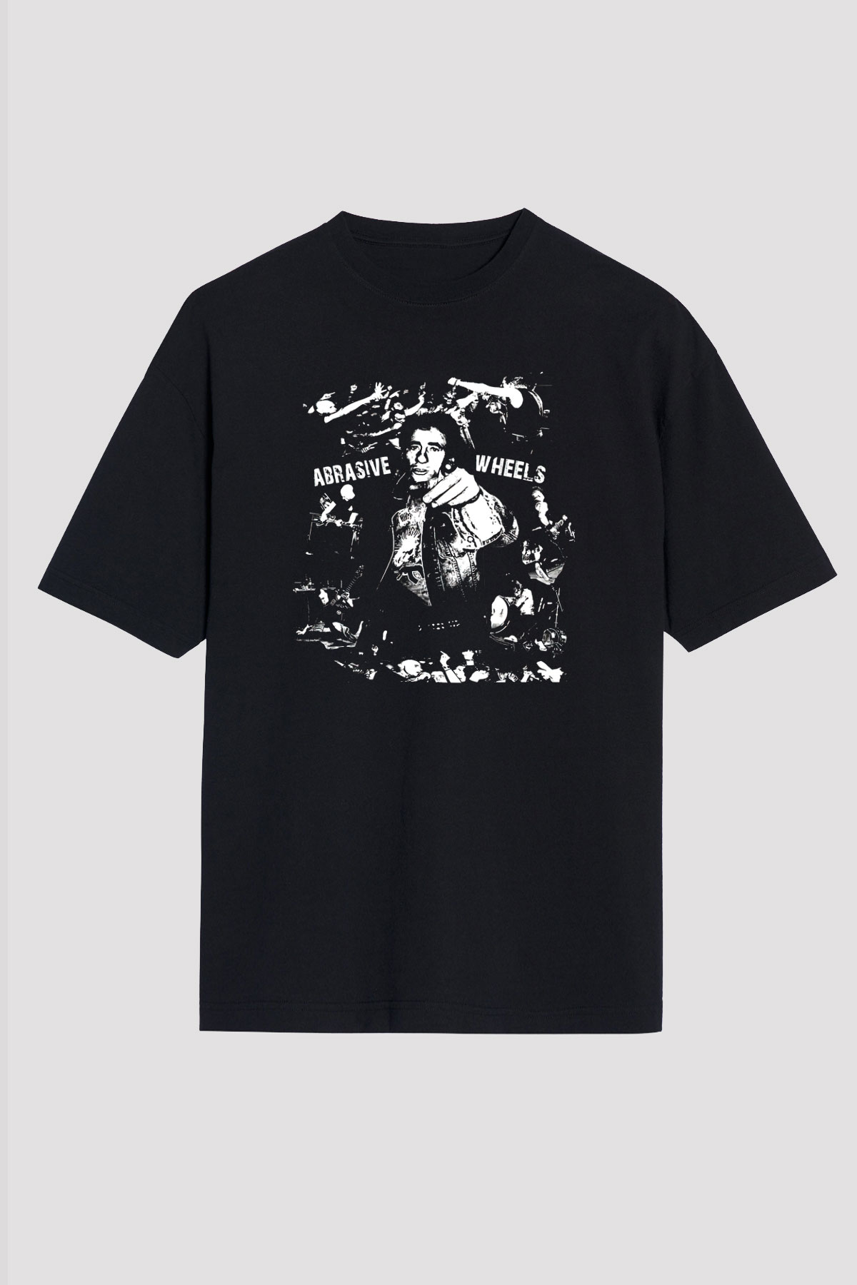 Abrasive Wheels Baskılı Unisex Siyah Oversize Tişört - Tshirt