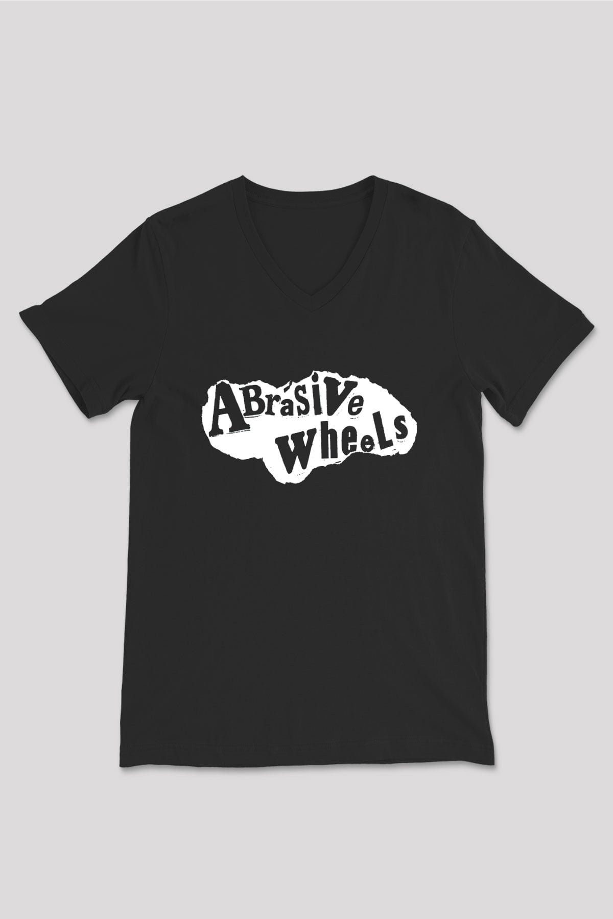 Abrasive Wheels Baskılı Unisex Siyah V Yaka Tişört - Tshirt