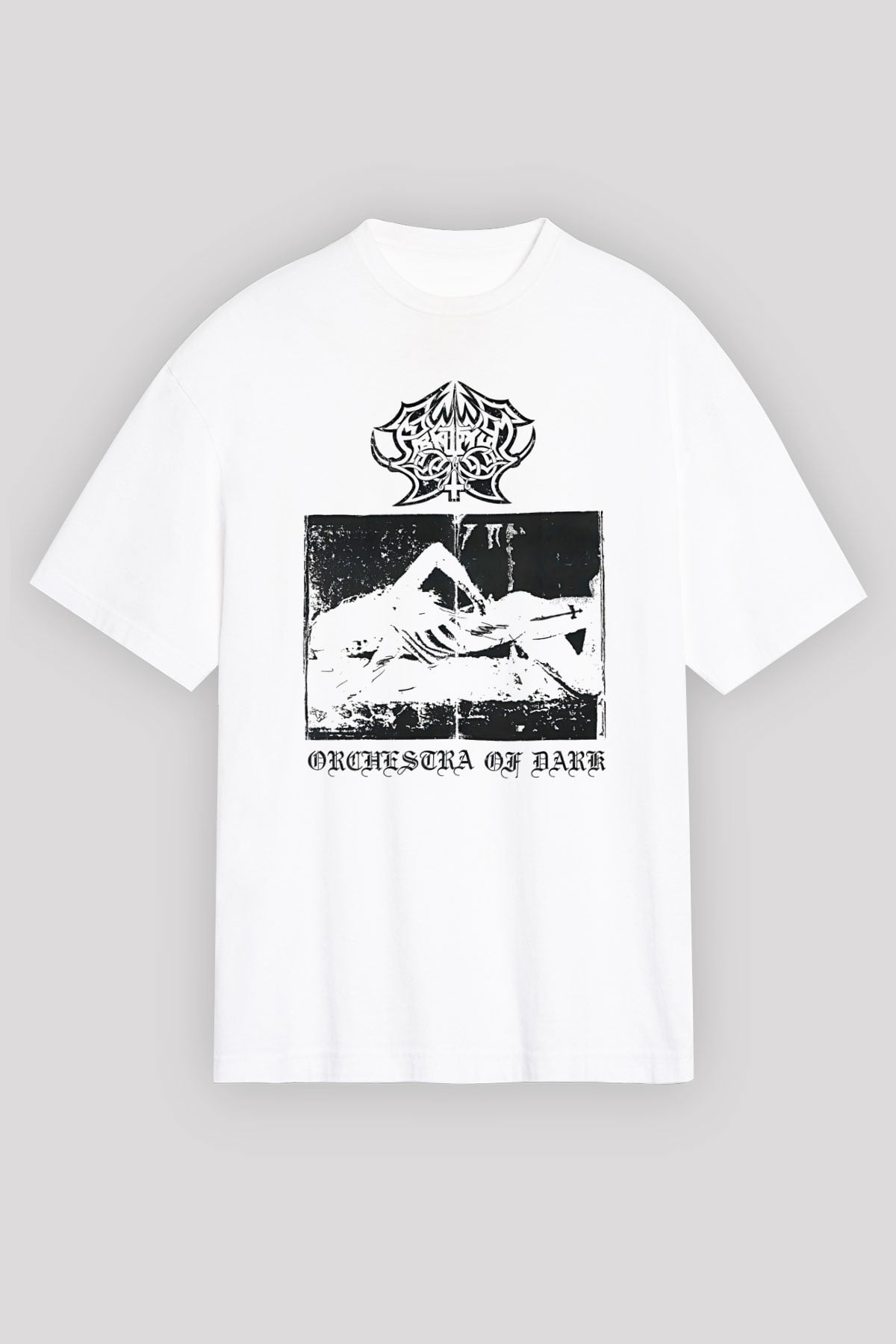 Abruptum Baskılı Beyaz Unisex Oversize Tişört - Tshirt