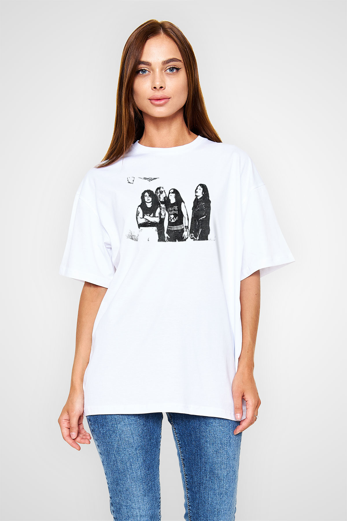 Abruptum Baskılı Beyaz Unisex Oversize Tişört - Tshirt