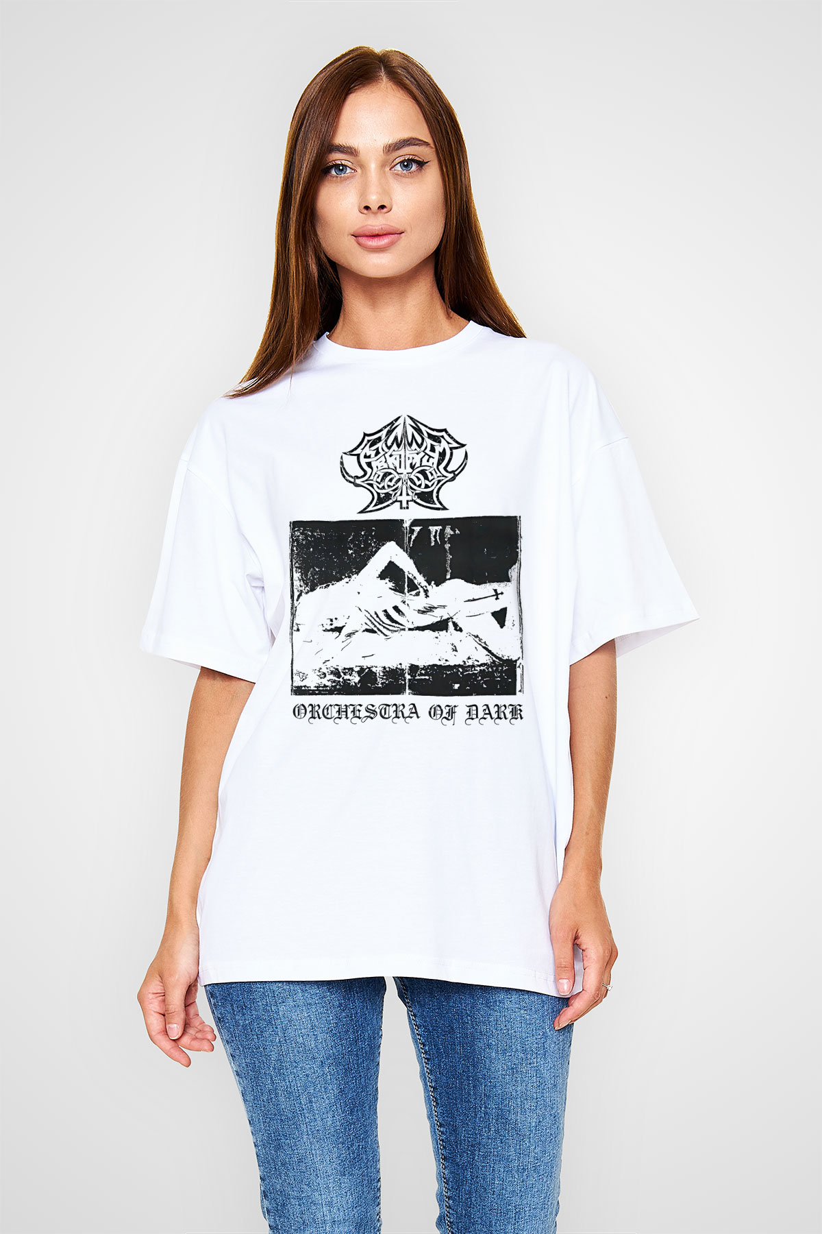 Abruptum Baskılı Beyaz Unisex Oversize Tişört - Tshirt