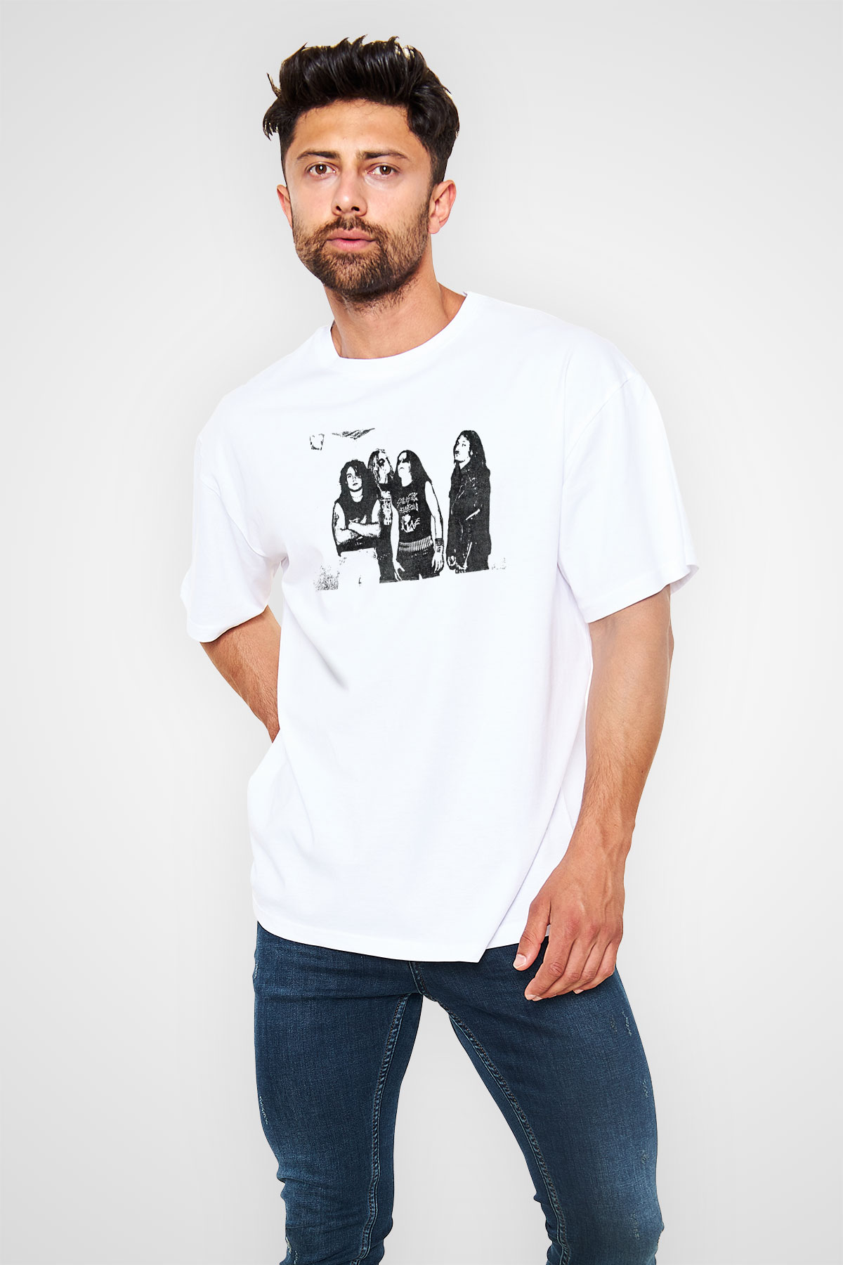 Abruptum Baskılı Beyaz Unisex Oversize Tişört - Tshirt