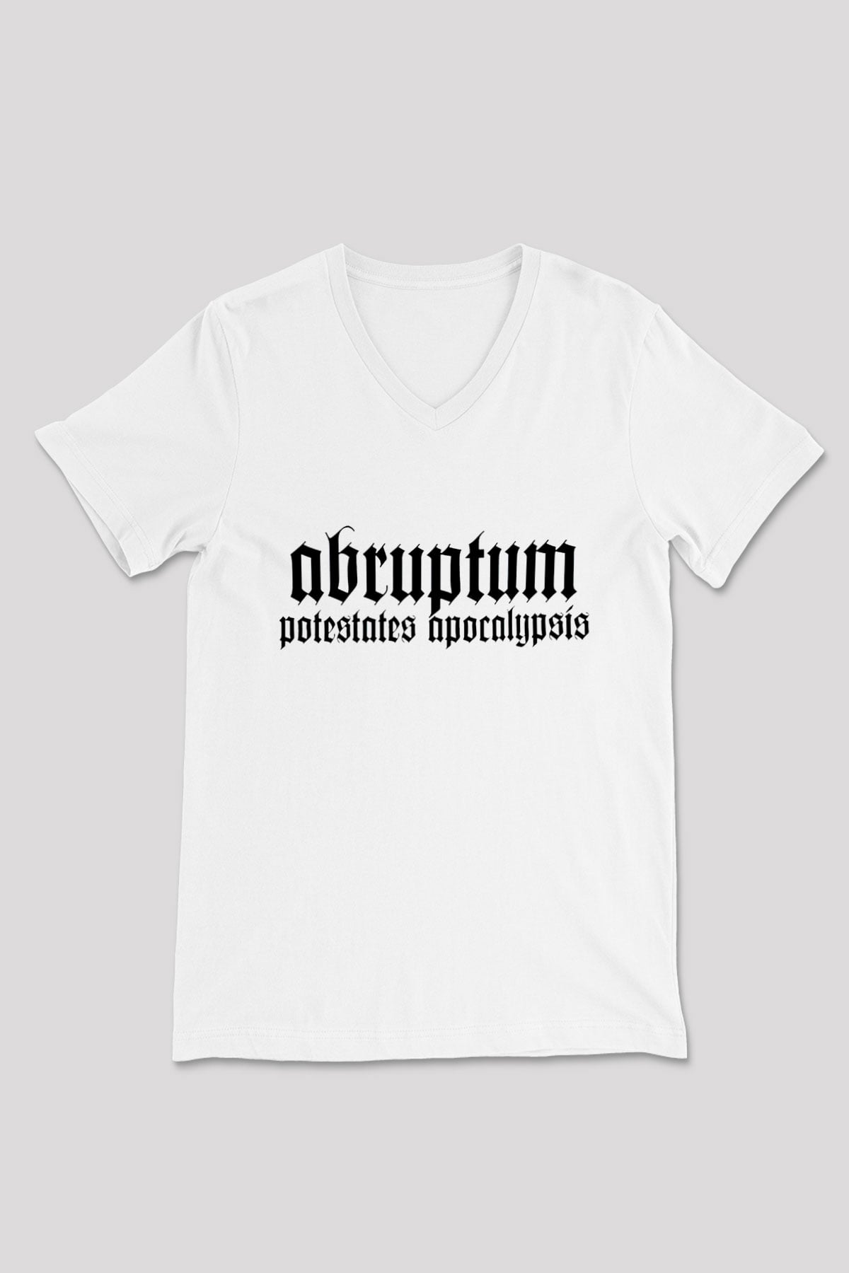 Abruptum Baskılı Beyaz Unisex V Yaka Tişört - Tshirt
